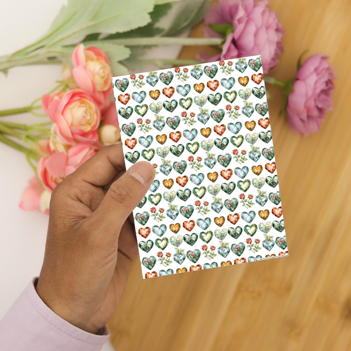 Rose Heart Polymer Clay Transfer Sheet: Valentine Design