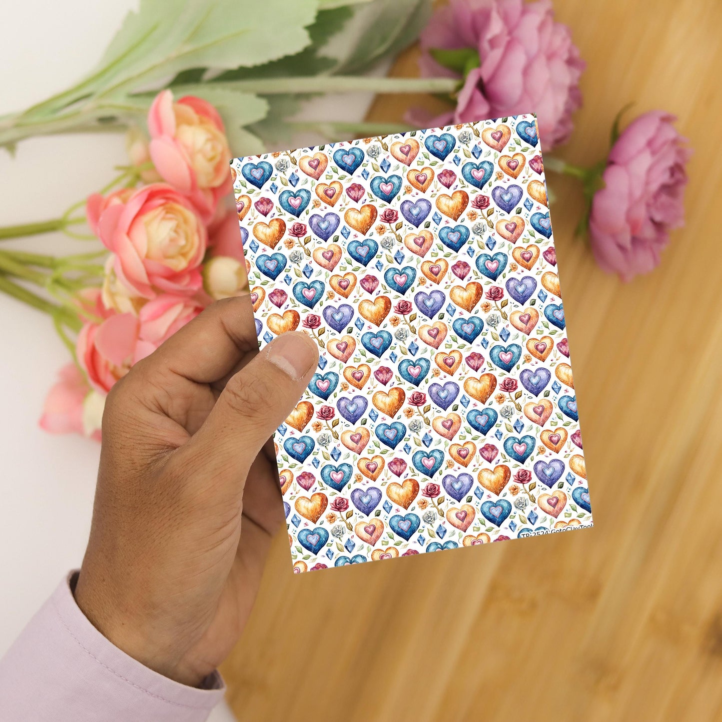 Rose Heart Polymer Clay Transfer Sheet: Valentine Design