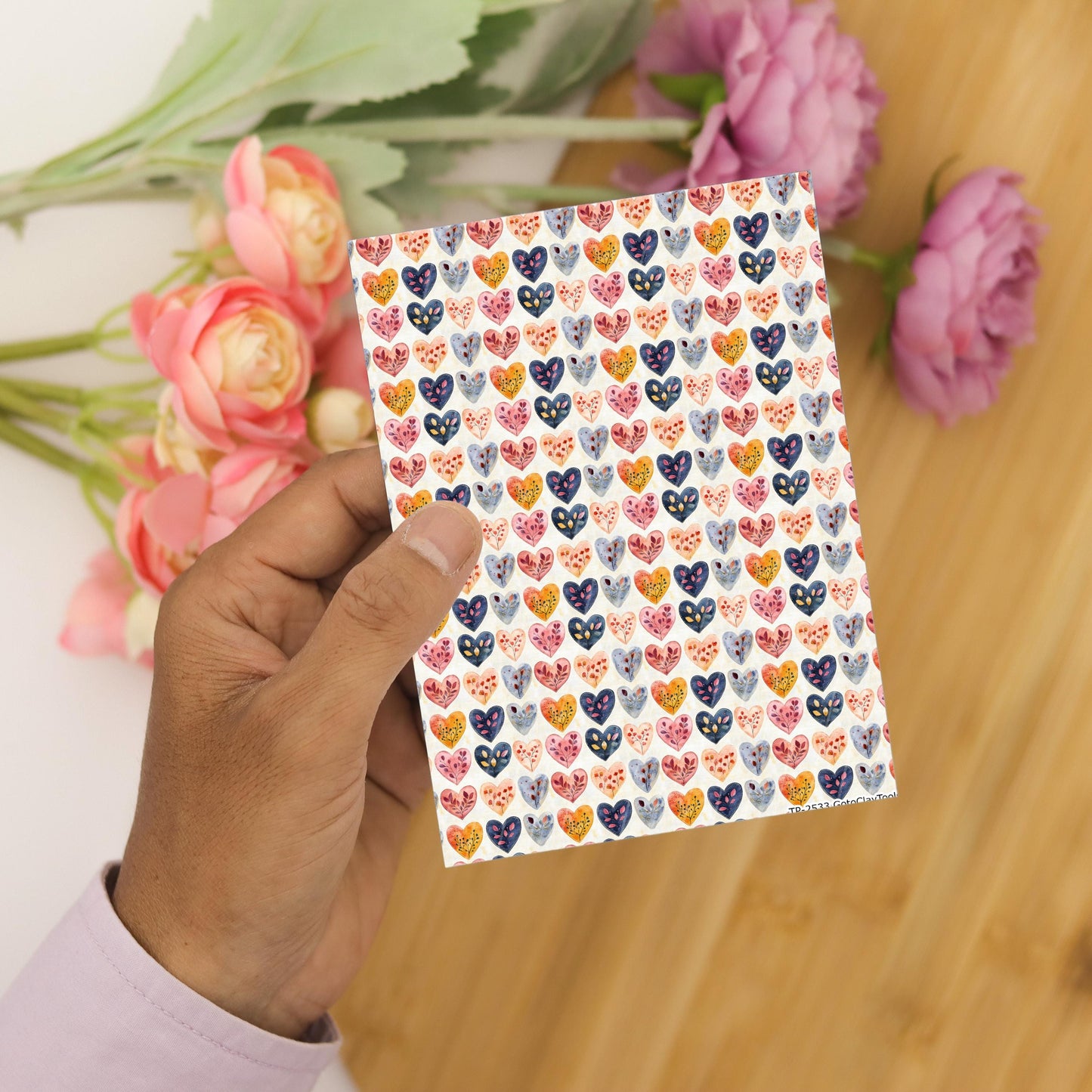 Watercolor Heart Polymer Clay Transfer Sheet: Valentine Design
