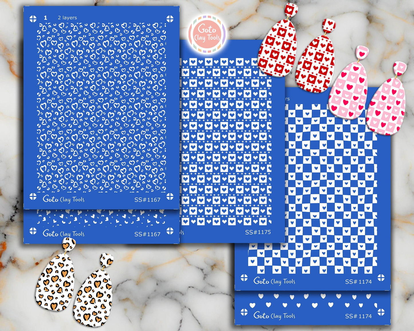 Checkered Heart Silk screen for Polymer Clay Earring, Clay Stencils, Clay Earring Silkscreen, Silkscreen for Polymer Clay SS-VAL-25-3