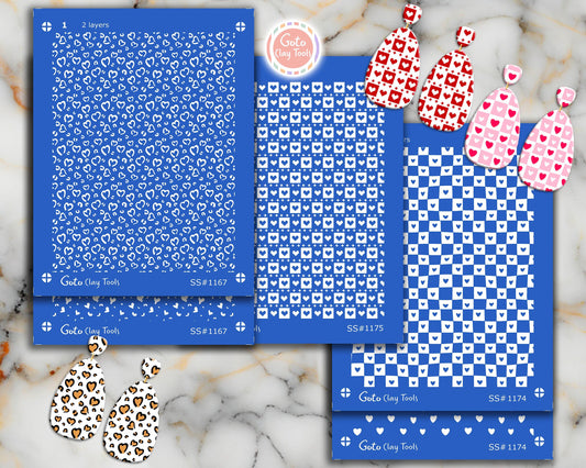 Checkered Heart Silk screen for Polymer Clay Earring, Clay Stencils, Clay Earring Silkscreen, Silkscreen for Polymer Clay SS-VAL-25-3
