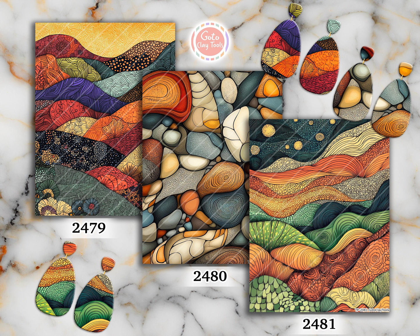 Earthy Zentangle Transfer Paper for Polymer Clay: Colorful waves (4x5.5 inches)