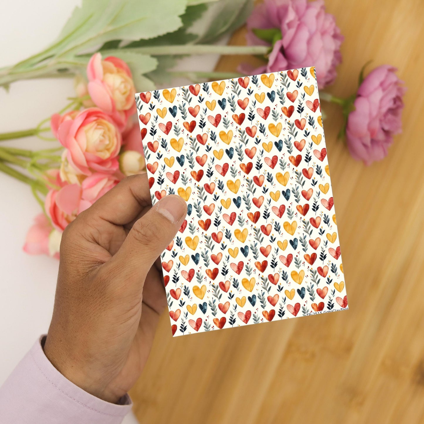 Watercolor Heart Polymer Clay Transfer Sheet: Valentine's Day Design