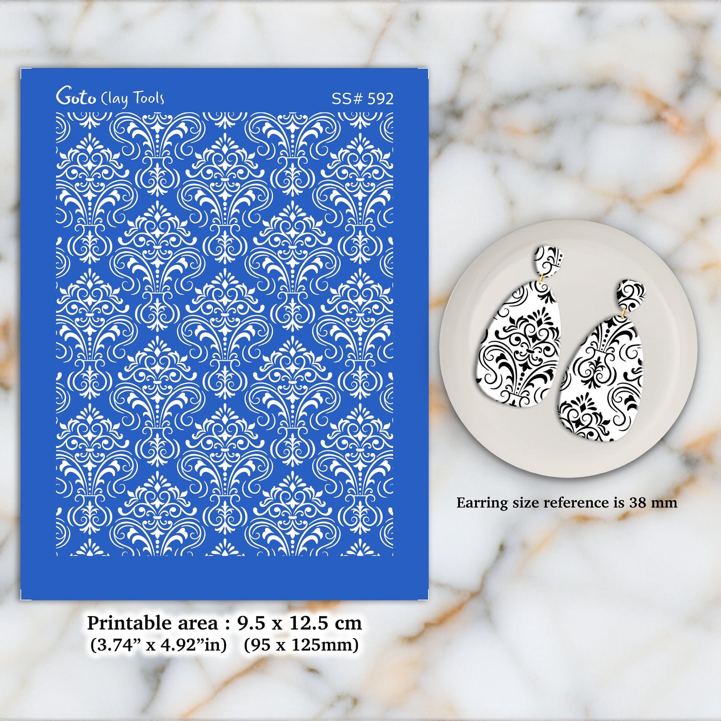 Damask Silkscreen for Polymer Clay Earrings: Jewelry Stencil (3.74x4.92" Printable Area) SS#592