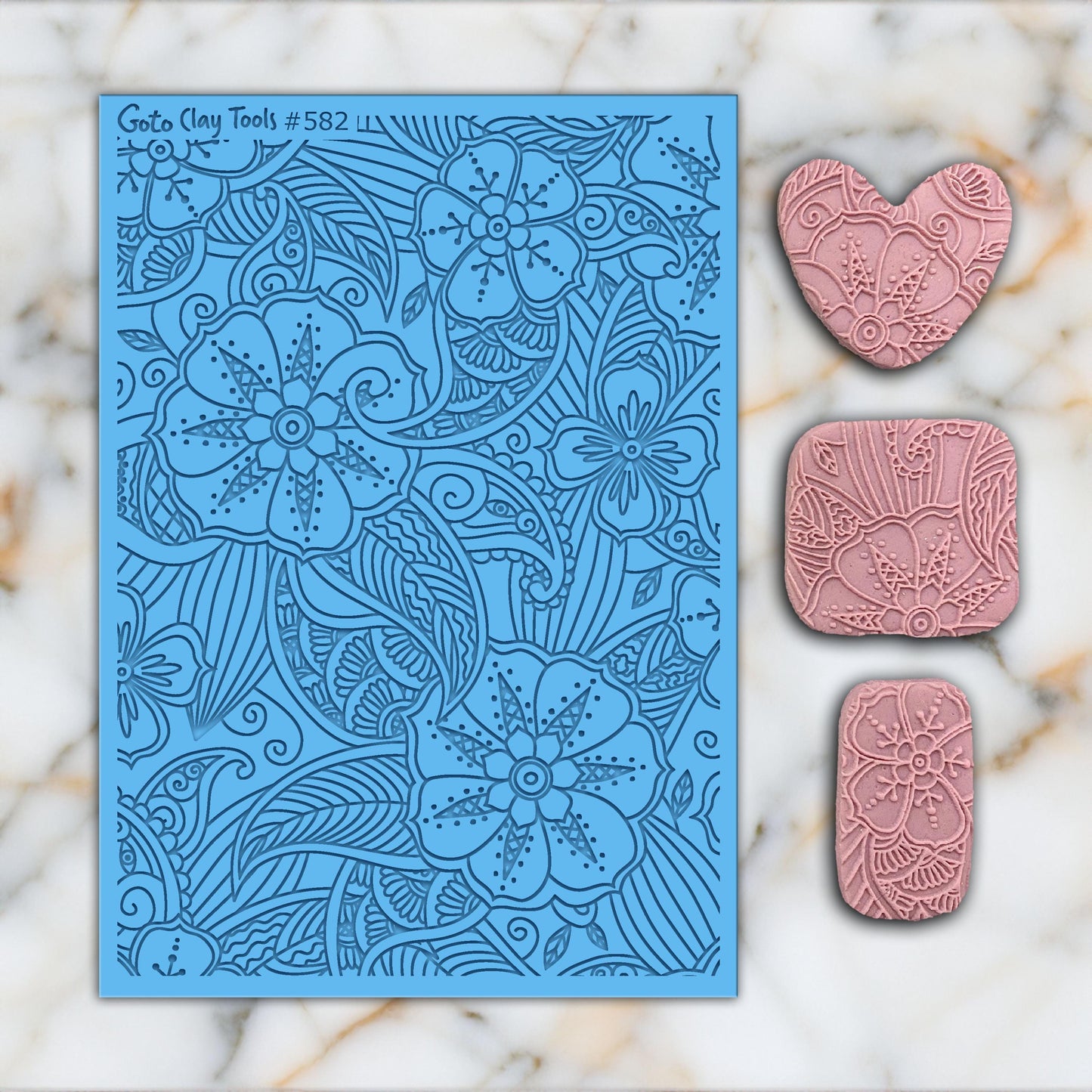 Floral Henna Rubber Texture Mat for Polymer Clay Jewelry #582