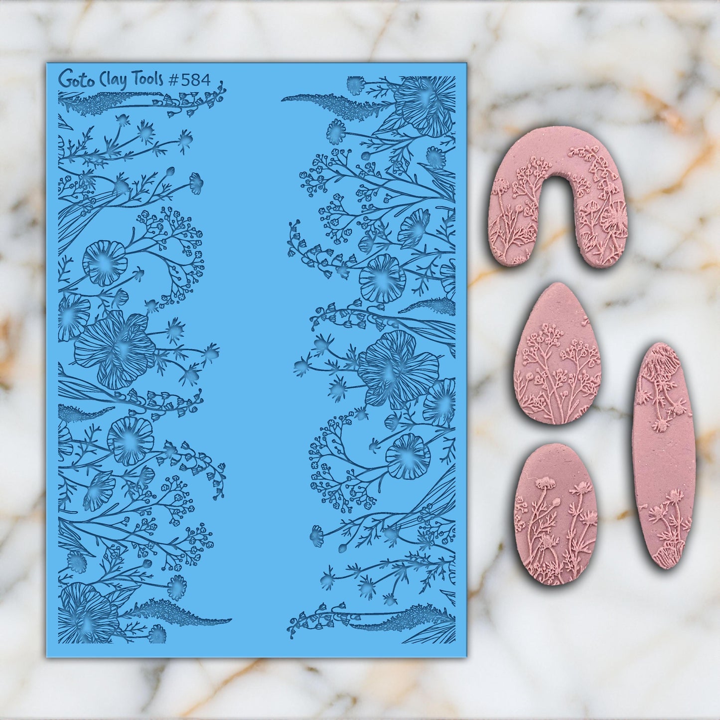 Wildflowers Texture Mat for Polymer Clay Jewelry: Rubber Tile #584