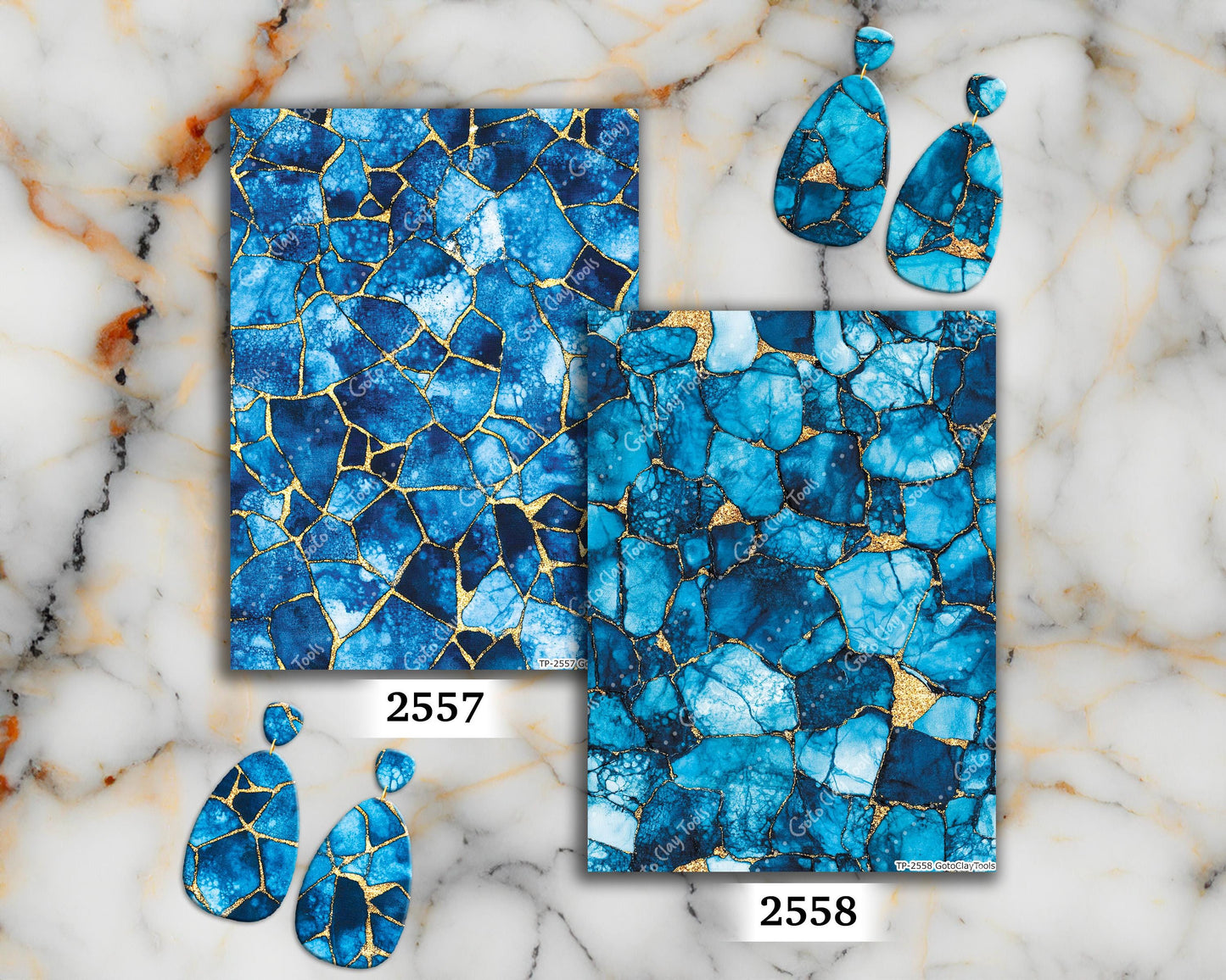 Blue Batik Marble Transfer Paper for Polymer Clay (4x5.5 inches)