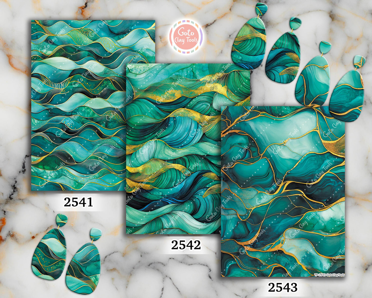 Green & Gold Waves Polymer Clay Transfer Paper (4x5.5 inch)