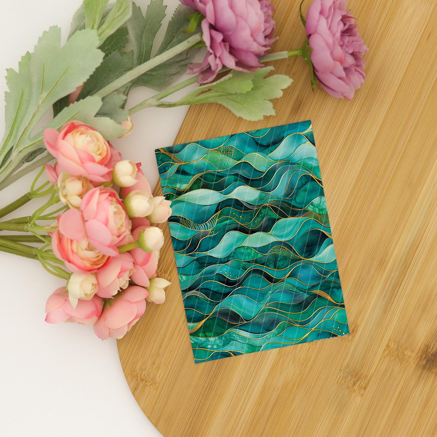 Green & Gold Waves Polymer Clay Transfer Paper (4x5.5 inch)