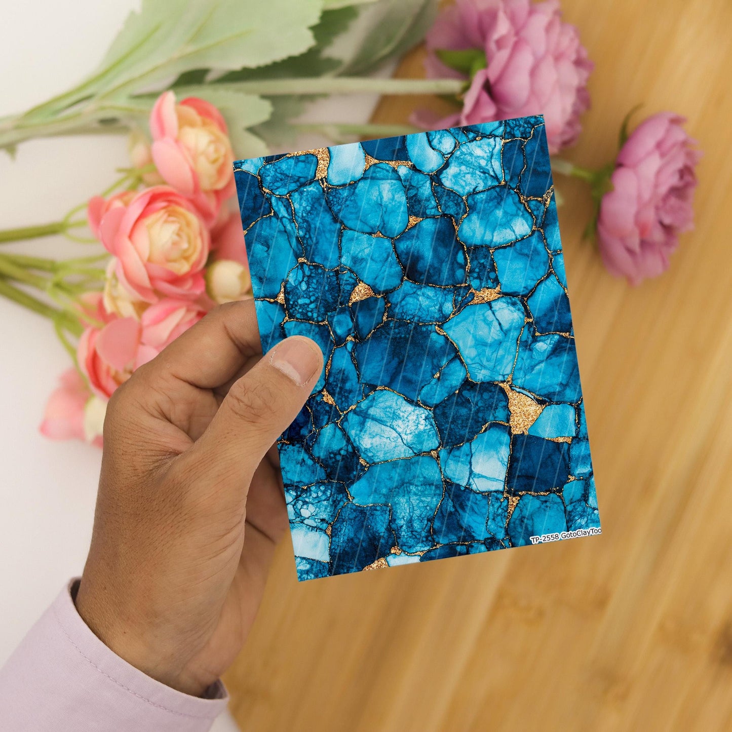 Blue Batik Marble Transfer Paper for Polymer Clay (4x5.5 inches)