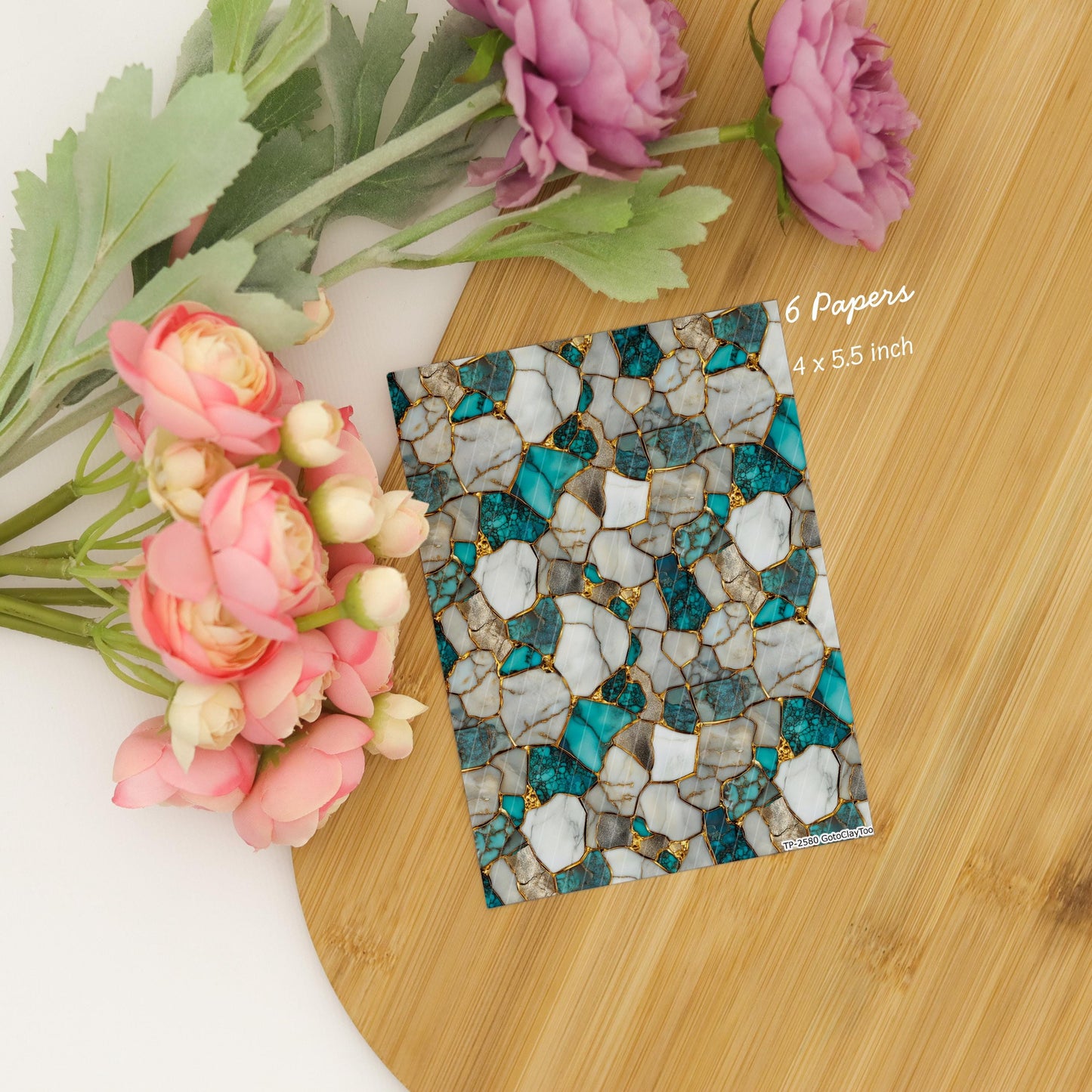 Turquoise Stone Clay Transfers: Water Soluble Paper (4x5.5 inches) #2580