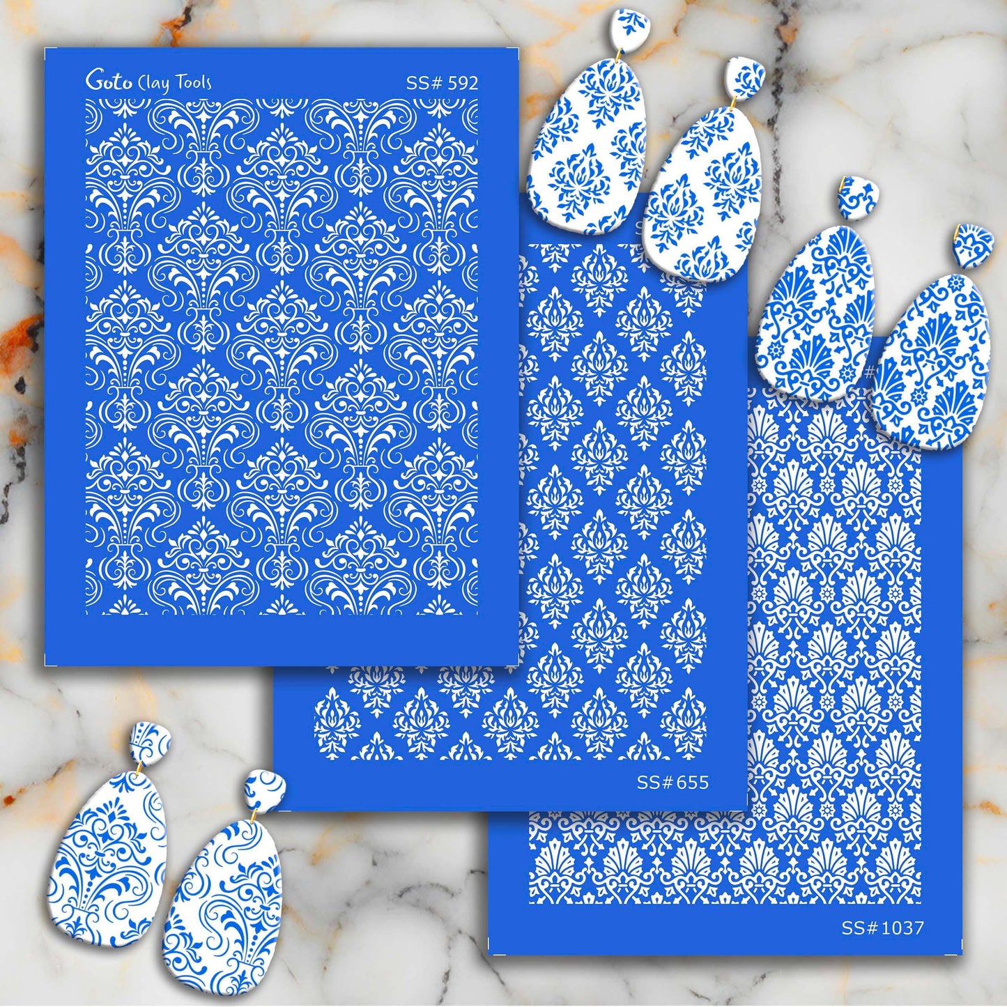Damask Silkscreen for Polymer Clay Earrings: Jewelry Stencil (3.74x4.92" Printable Area) SS#592