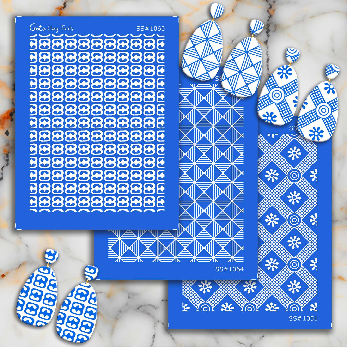 African Geometric Silkscreen for Polymer Clay Earrings: SS#1064