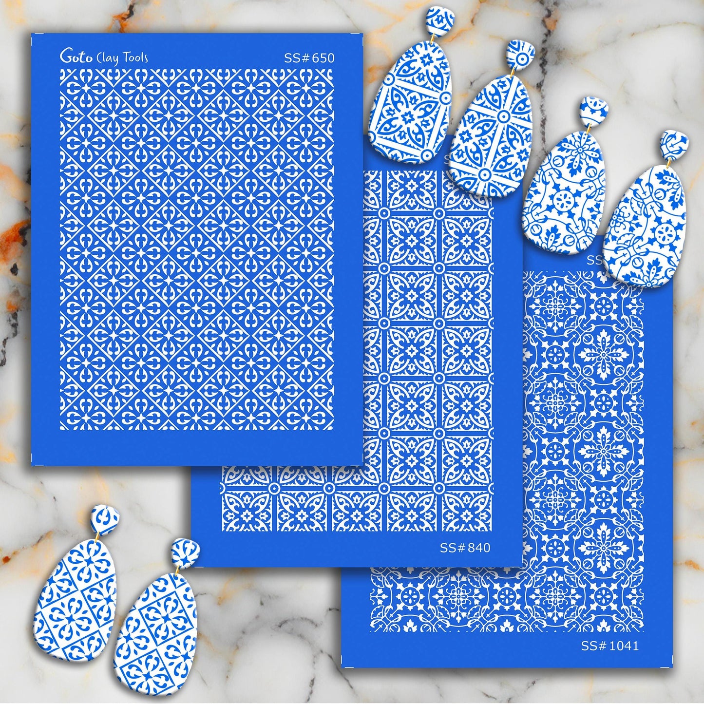 Oriental Tile Silkscreen for Polymer Clay Earrings: Clay Stencil (9.5x12.5cm) SS#650