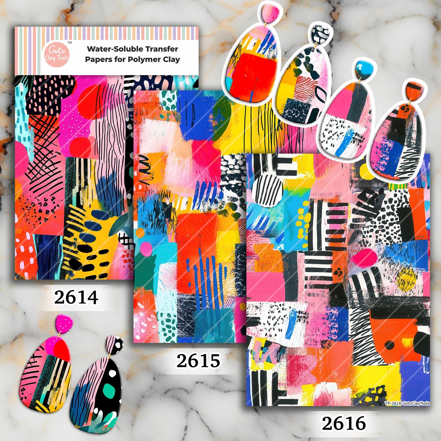 Colorful Collage Water soluble Transfer paper for polymer Clay Earring Making - 4x5.5 in #TP26-6
