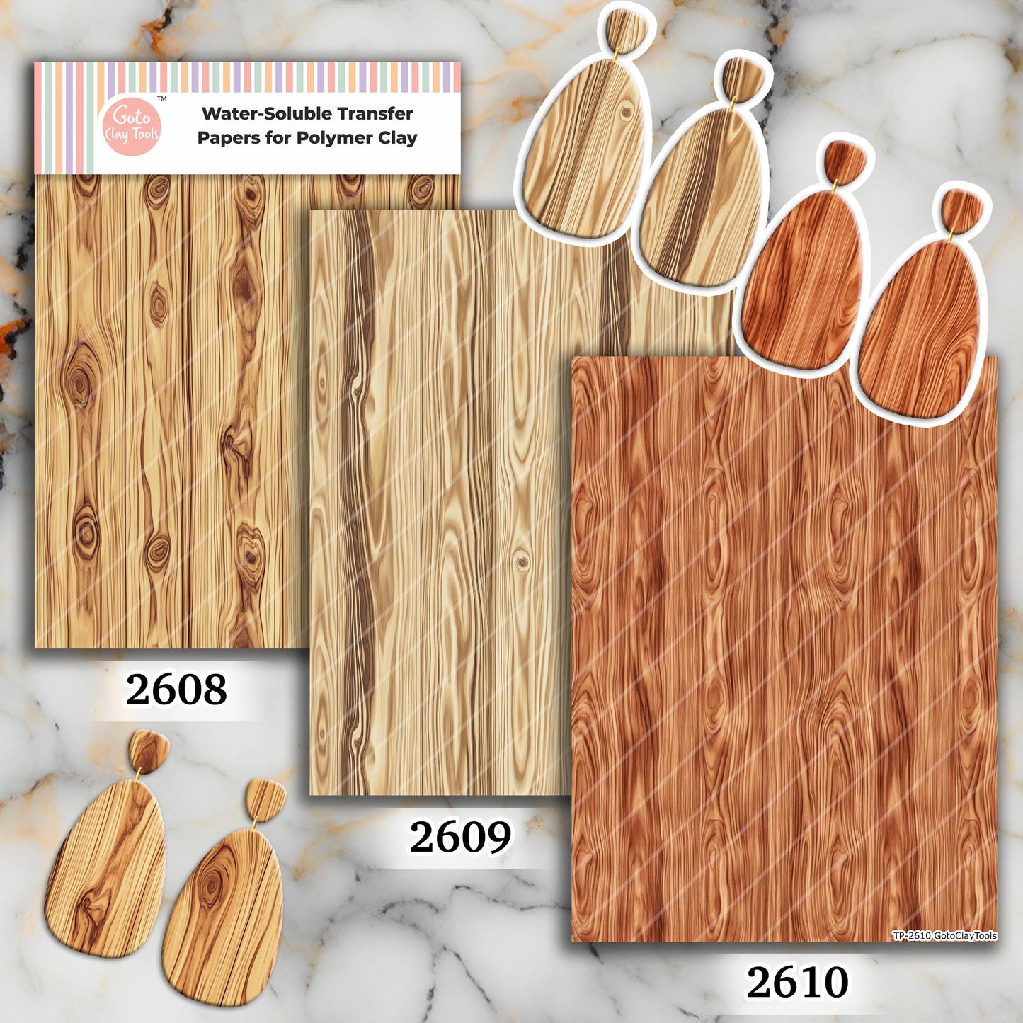 Woodgrain Transfer paper for polymer Clay Earring Making - Water Soluble Transfer Sheet 4x5.5 in #TP26-2