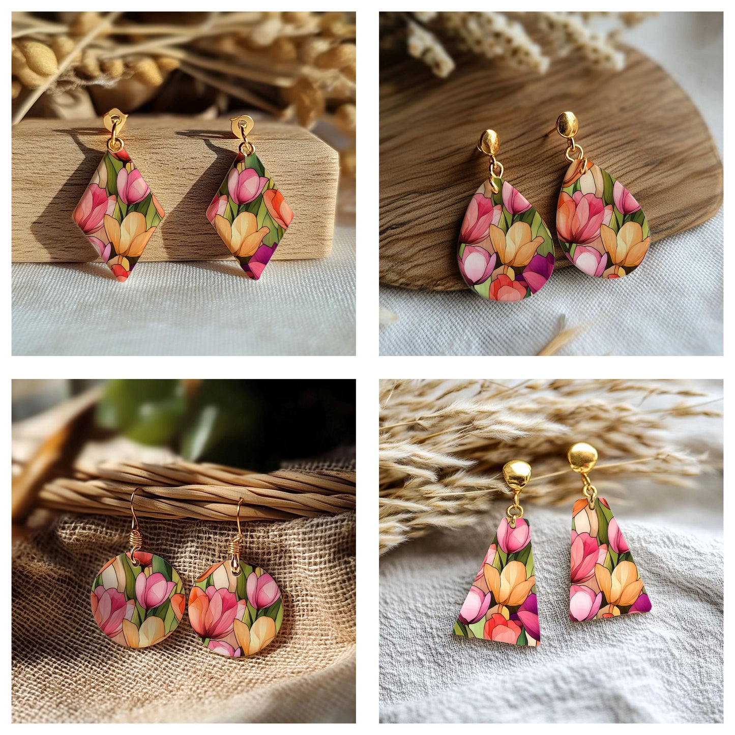 Stained Glass Tulips Transfer paper for polymer Clay Earring Making - Water Soluble Transfer Sheet 4x5.5 in #TP26-9