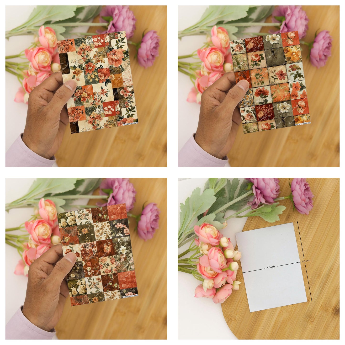 Floral Patches Transfer paper for polymer Clay Earring Making - Water Soluble Transfer Sheet 4x5.5 in #TP26-15