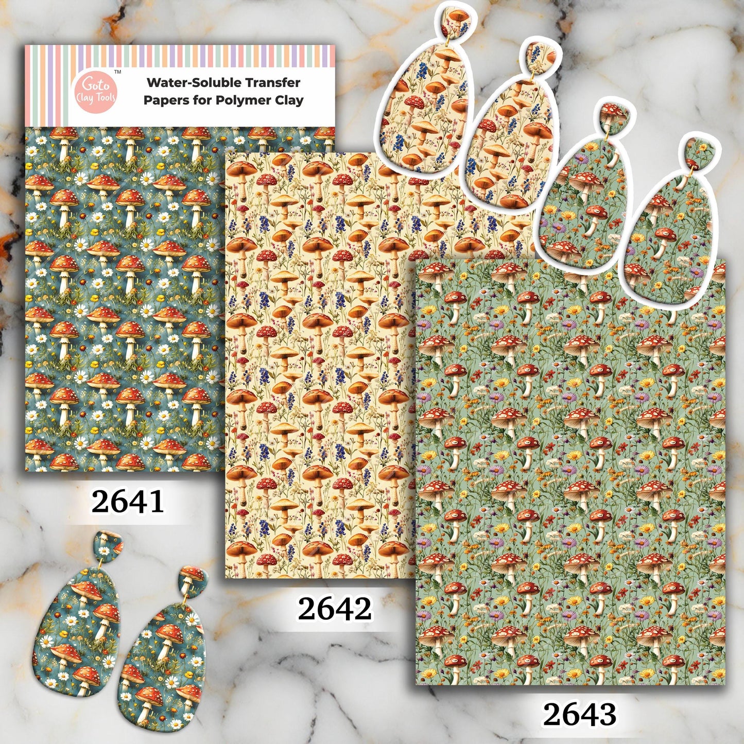 Mushroom Transfer paper for polymer Clay Earring Making - Water Soluble Transfer Sheet 4x5.5 in #TP26-3