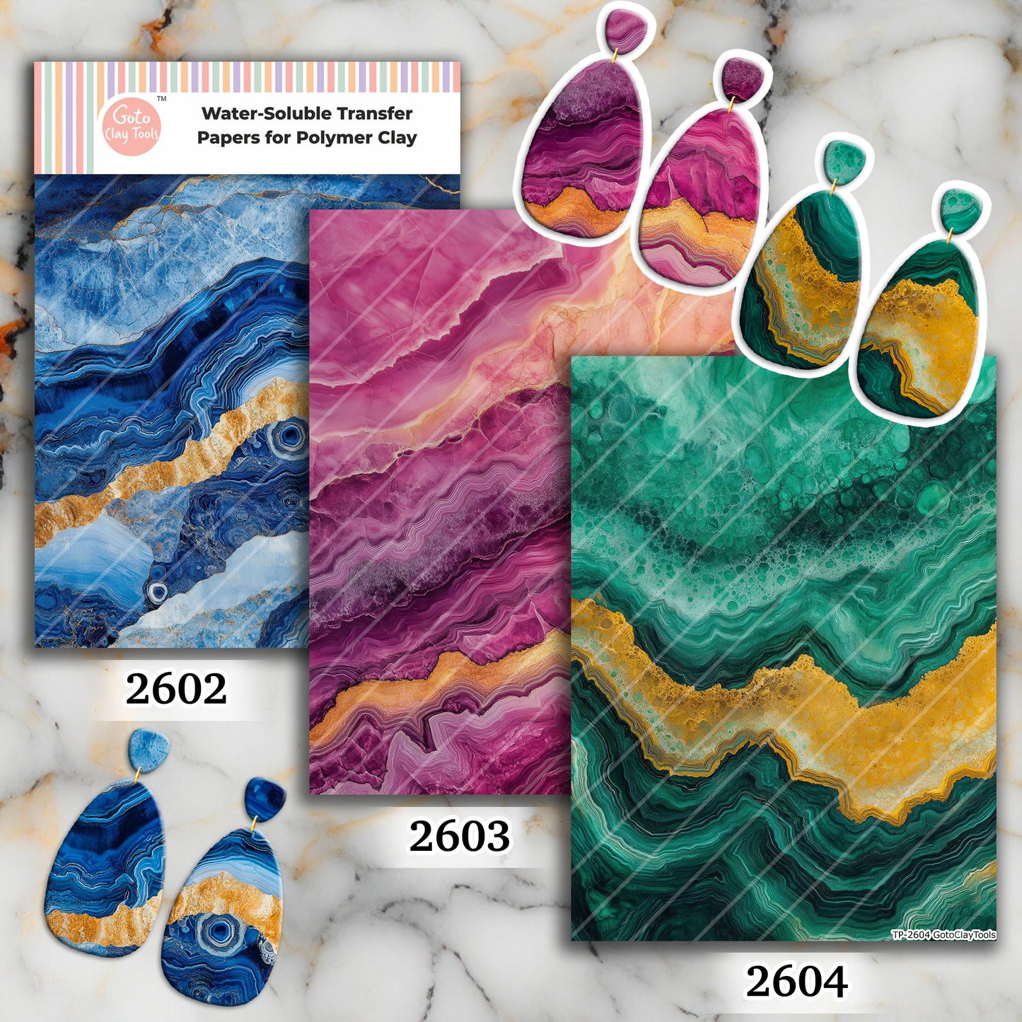 Agate Transfer paper for polymer Clay Earring Making - Water Soluble Transfer Sheet 4x5.5 in #TP26-7