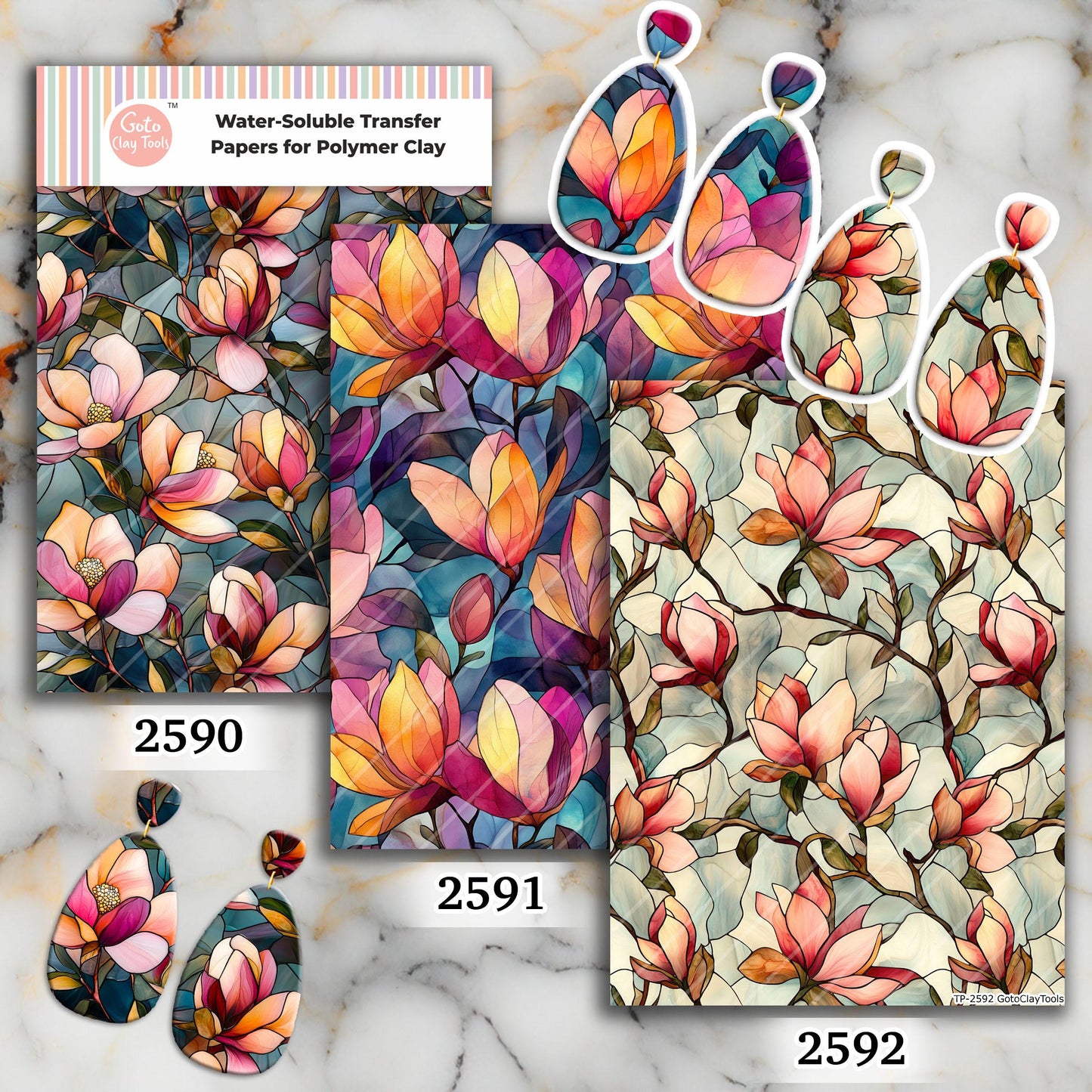 Magnolia Stained Glass Transfer paper for polymer Clay Earring Making - Water Soluble Transfer Sheet 4x5.5 in #TP26-8