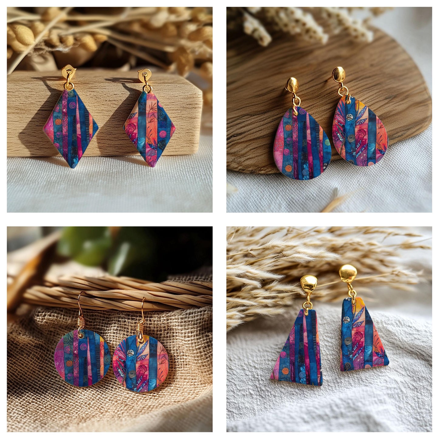 Colorful Birch Quilt Transfer paper for polymer Clay Earring Making - Water Soluble Transfer Sheet 4x5.5 in #TP26-4