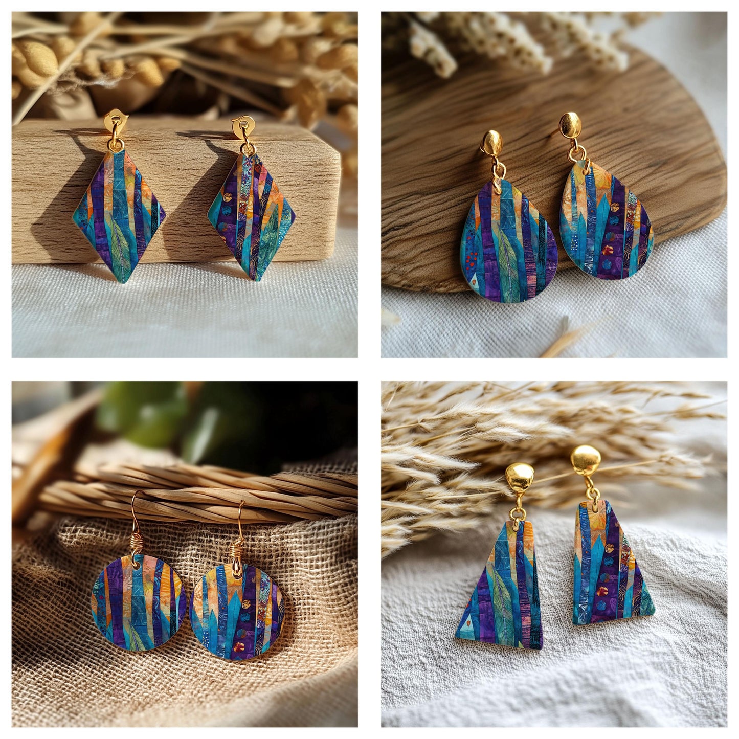 Colorful Birch Quilt Transfer paper for polymer Clay Earring Making - Water Soluble Transfer Sheet 4x5.5 in #TP26-4