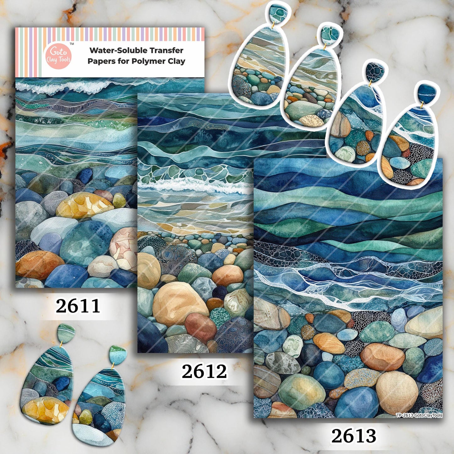 Ocean Waves Water soluble Transfer paper for polymer Clay Earring Making - 4x5.5 in #TP26-13