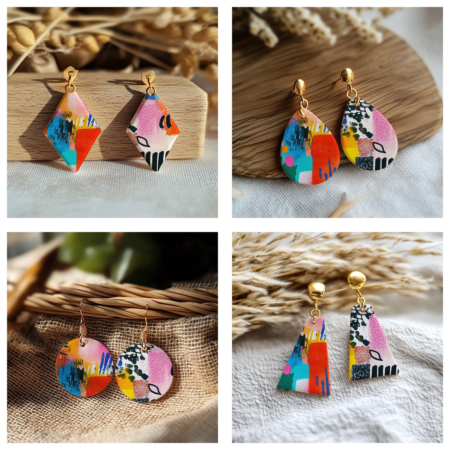 Colorful Collage Water soluble Transfer paper for polymer Clay Earring Making - 4x5.5 in #TP26-6