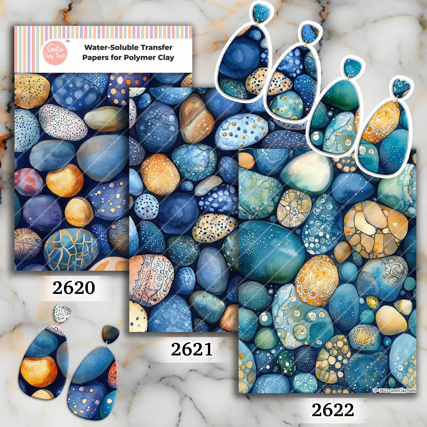 Underwater River Rocks Water soluble Transfer paper for polymer Clay Earring Making - 4x5.5 in #TP26-20