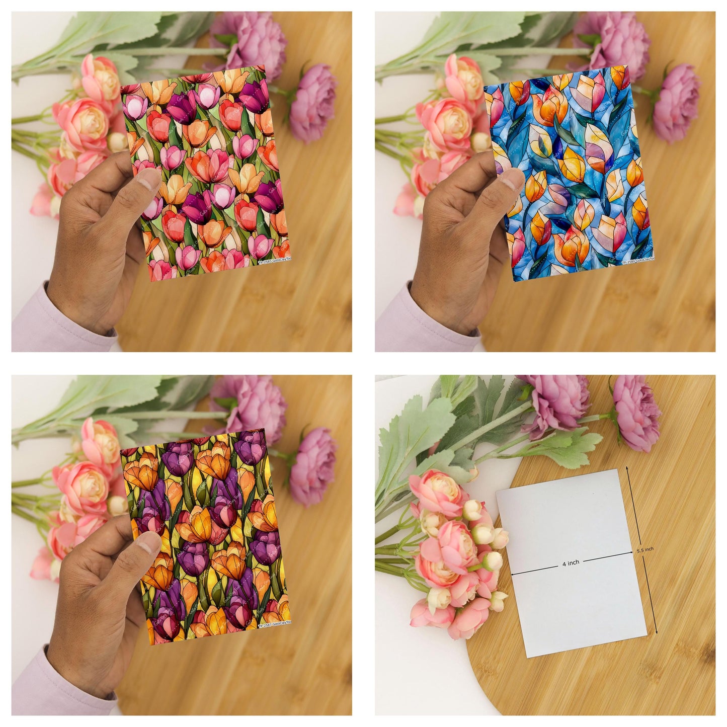 Stained Glass Tulips Transfer paper for polymer Clay Earring Making - Water Soluble Transfer Sheet 4x5.5 in #TP26-9