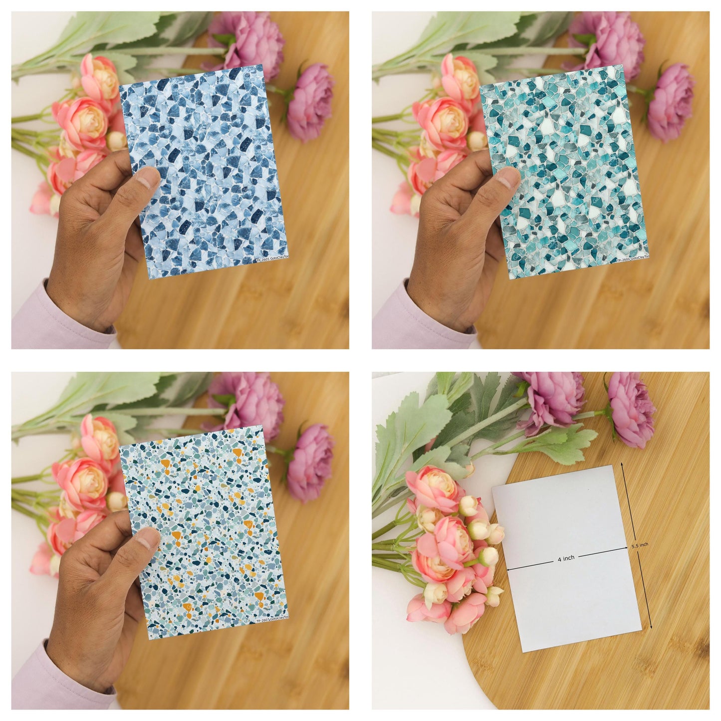 Blue Terrazzo Transfer paper for polymer Clay Earring Making - Water Soluble Transfer Sheet 4x5.5 in #TP26-17