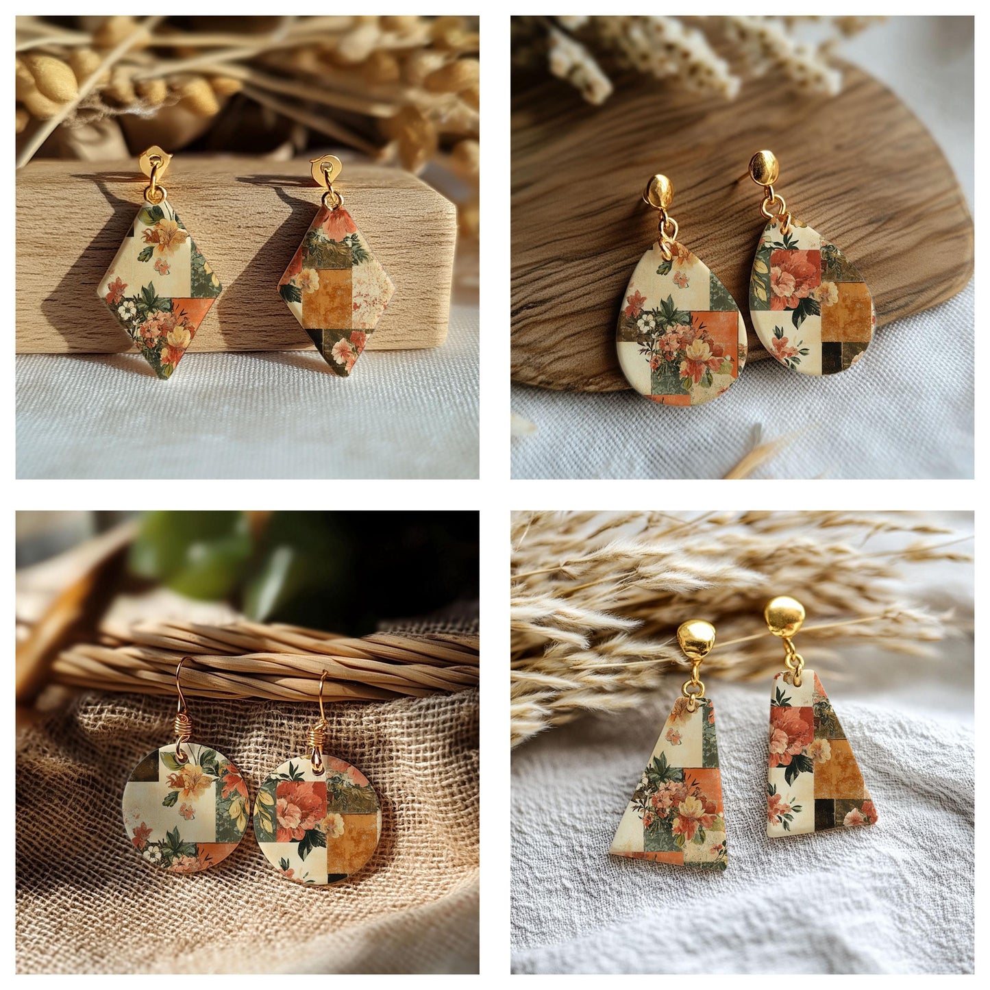 Floral Patches Transfer paper for polymer Clay Earring Making - Water Soluble Transfer Sheet 4x5.5 in #TP26-15