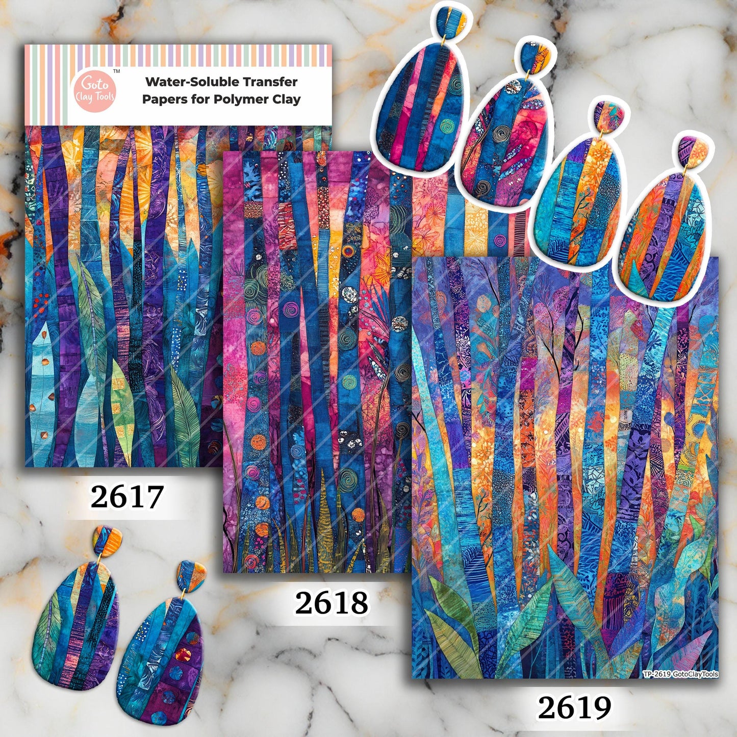 Colorful Birch Quilt Transfer paper for polymer Clay Earring Making - Water Soluble Transfer Sheet 4x5.5 in #TP26-4