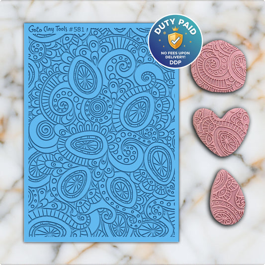 Doodle Rubber Texture Mat for Polymer Clay Jewelry (#581)