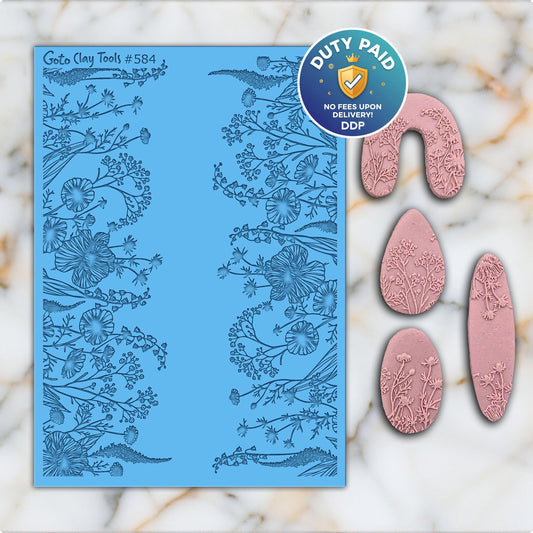 Wildflowers Texture Mat for Polymer Clay Jewelry: Rubber Tile #584