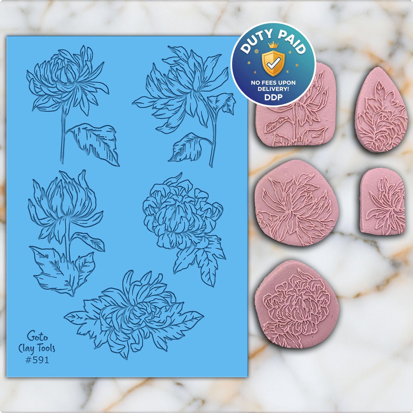 Flower Texture Mat for Polymer Clay: Rubber Tile (74mm X 105mm) #591