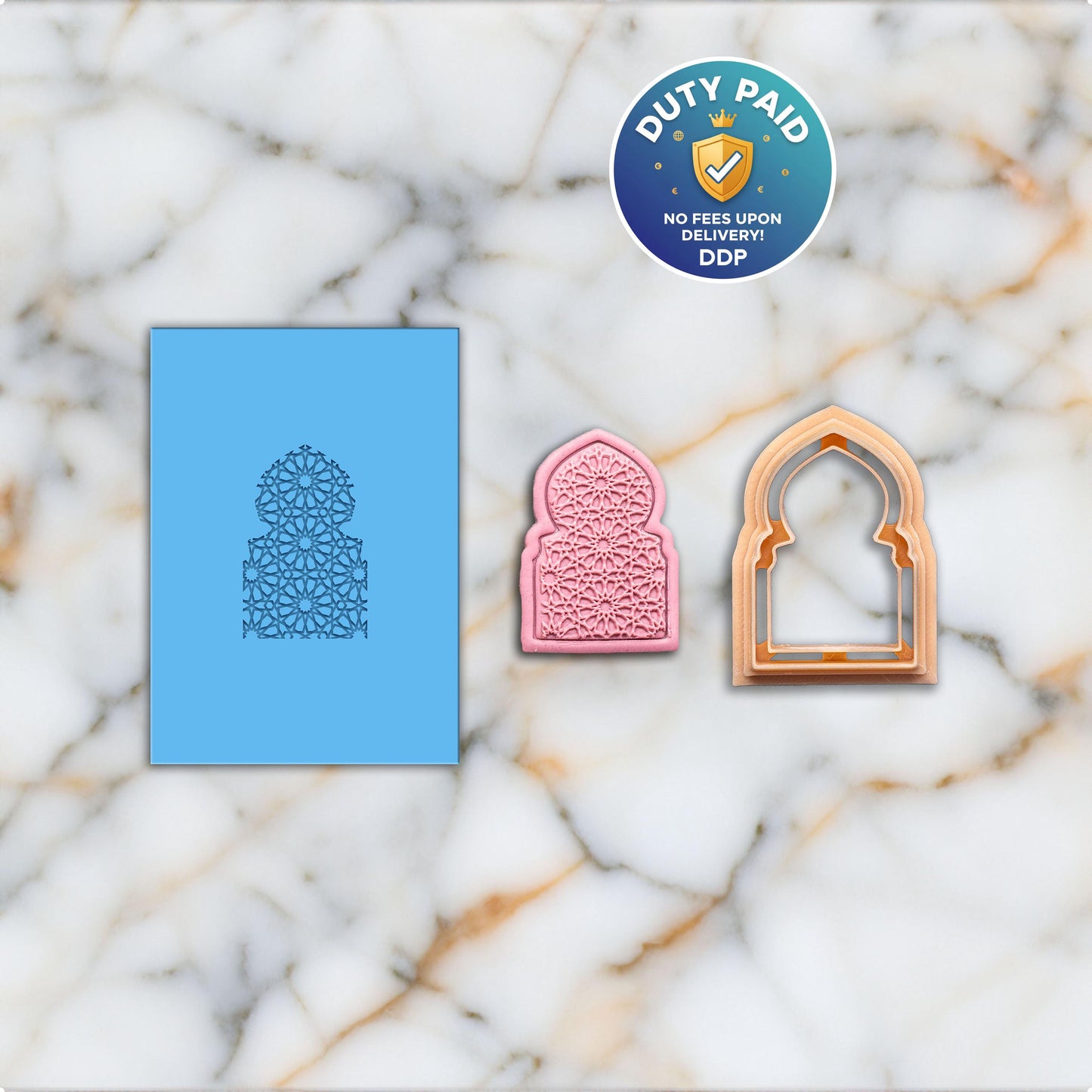 Mihrab Rubber Texture Mat & Cutter Set: Polymer Clay Arabic Arch