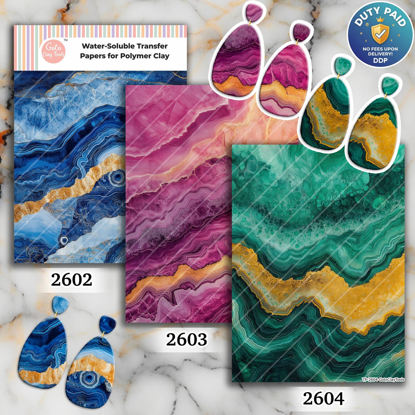 Agate Transfer paper for polymer Clay Earring Making - Water Soluble Transfer Sheet 4x5.5 in #TP26-7