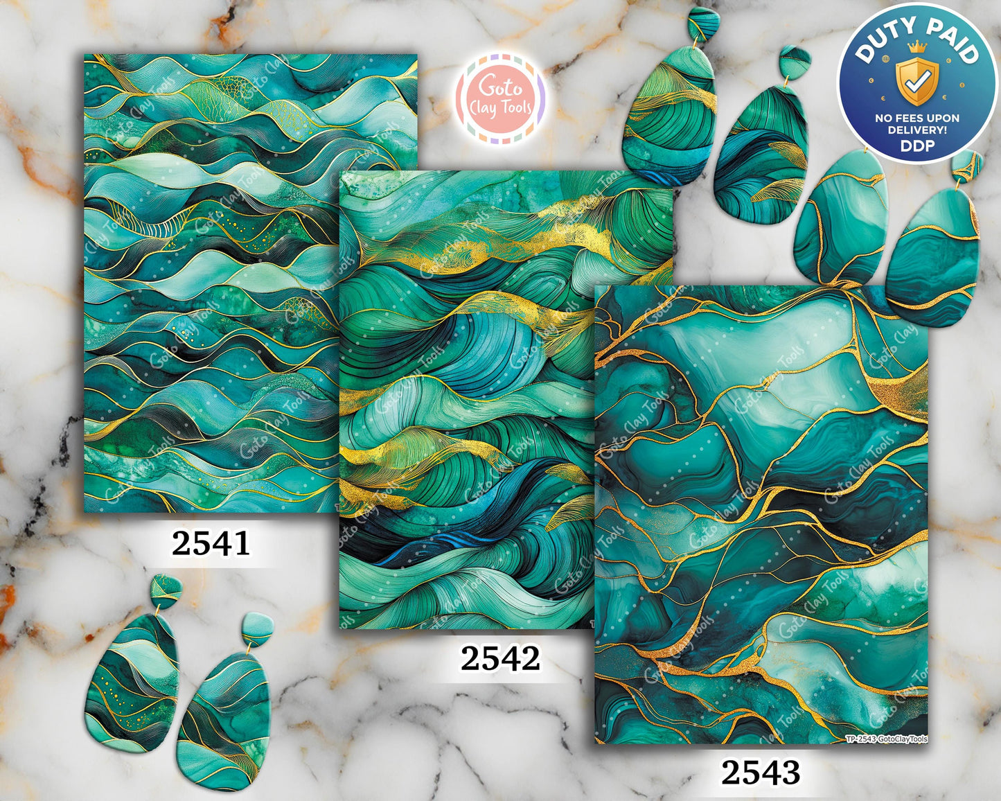 Green & Gold Waves Polymer Clay Transfer Paper (4x5.5 inch)