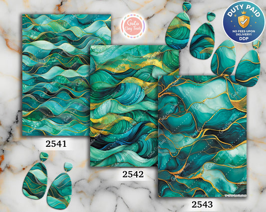 Green & Gold Waves Polymer Clay Transfer Paper (4x5.5 inch)