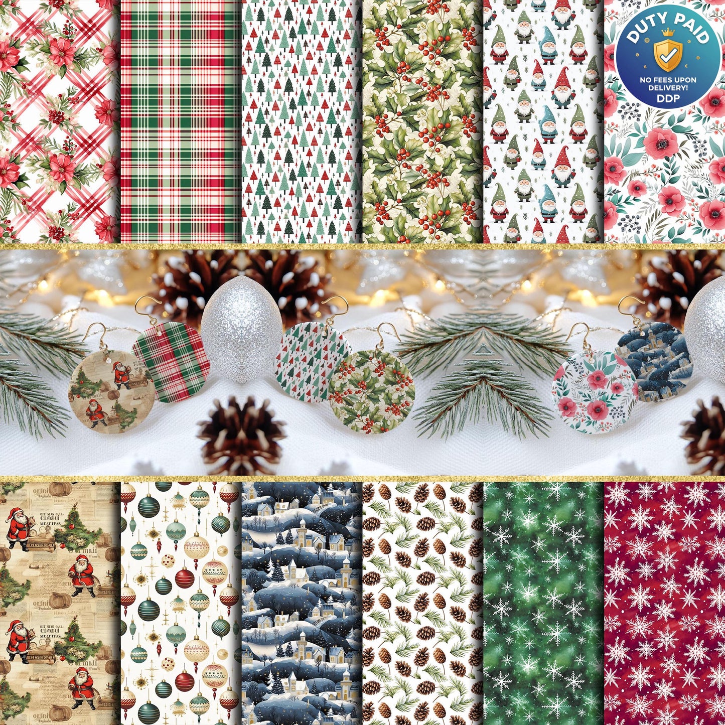 Christmas Polymer Clay Transfer Paper: Snowflakes, Ornaments (12 PCS)