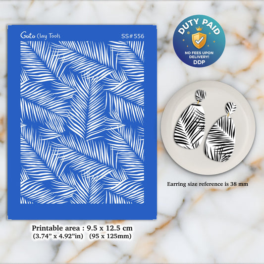 Palm Leaves Silkscreen for Polymer Clay Earring making, Clay Stencils, Clay Earring Silkscreen, Polymer Clay Supplies SS#556