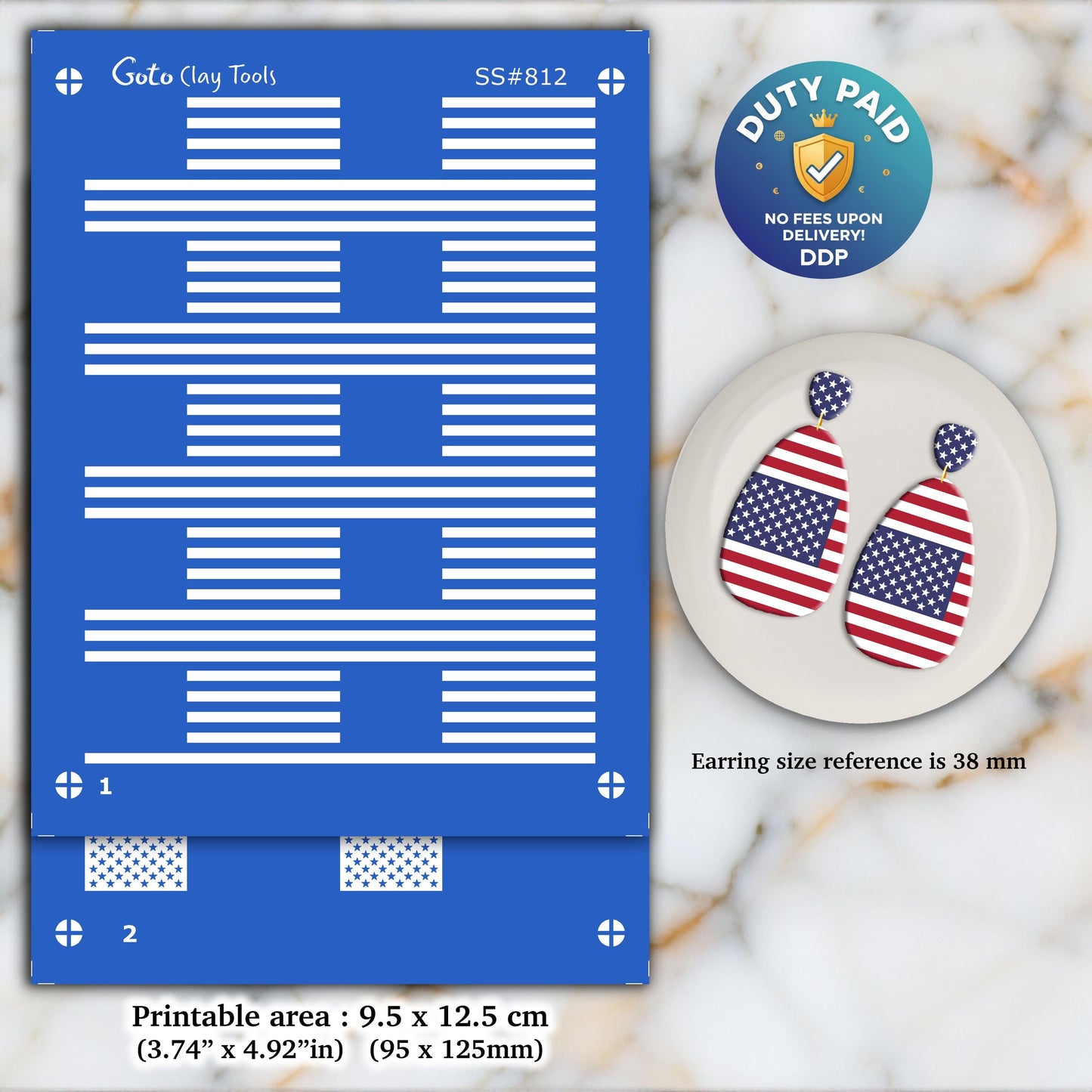 2 Layers American Flag Silkscreens for Polymer clay jewellery, 4th of July Silkscreen SS#812