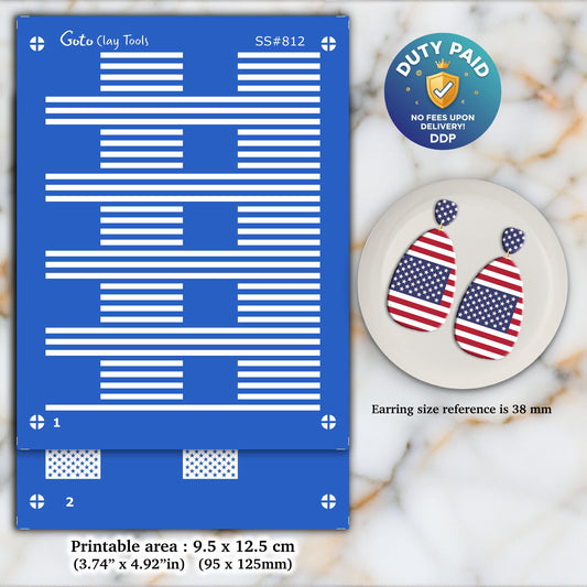 2 Layers American Flag Silkscreens for Polymer clay jewellery, 4th of July Silkscreen SS#812