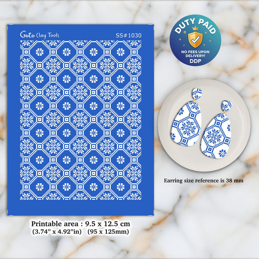 Christmas Knit Silkscreen for Polymer Clay Earrings: Stencil SS#1030