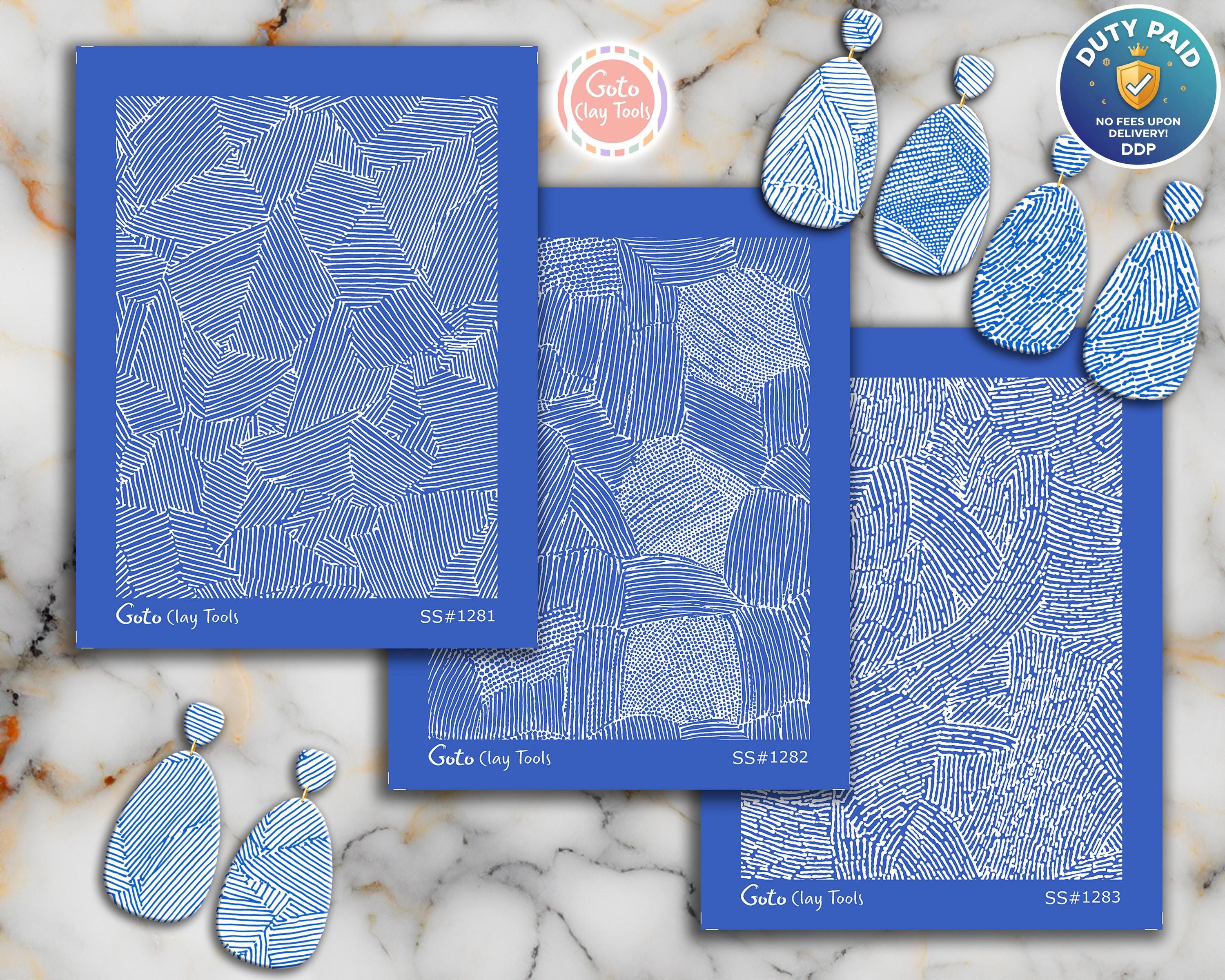 Geometric Line Patchwork Silkscreen Set for Polymer Clay | Hand-Drawn ...