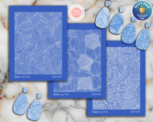 Geometric Line Patchwork Silkscreen Set for Polymer Clay | Hand-Drawn Abstract Texture Pattern | 9.5x12.5 cm Printable #SS26-31