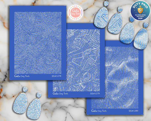 Organic Dotwork Texture Silkscreen Set for Polymer Clay | Stippled Lines & Abstract Geometric Pattern | 9.5x12.5 cm Printable #SS26-30