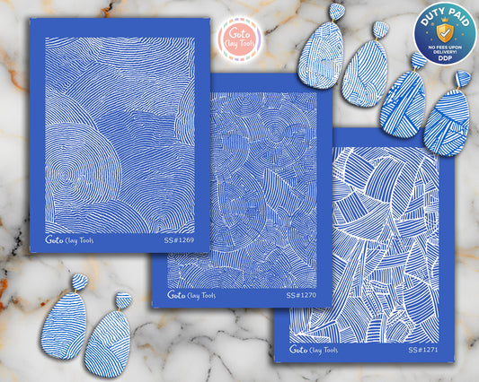 Abstract Linework Texture Silkscreen Set for Polymer Clay | Woodgrain & Topographic Pattern | 9.5x12.5 cm Printable #SS26-27
